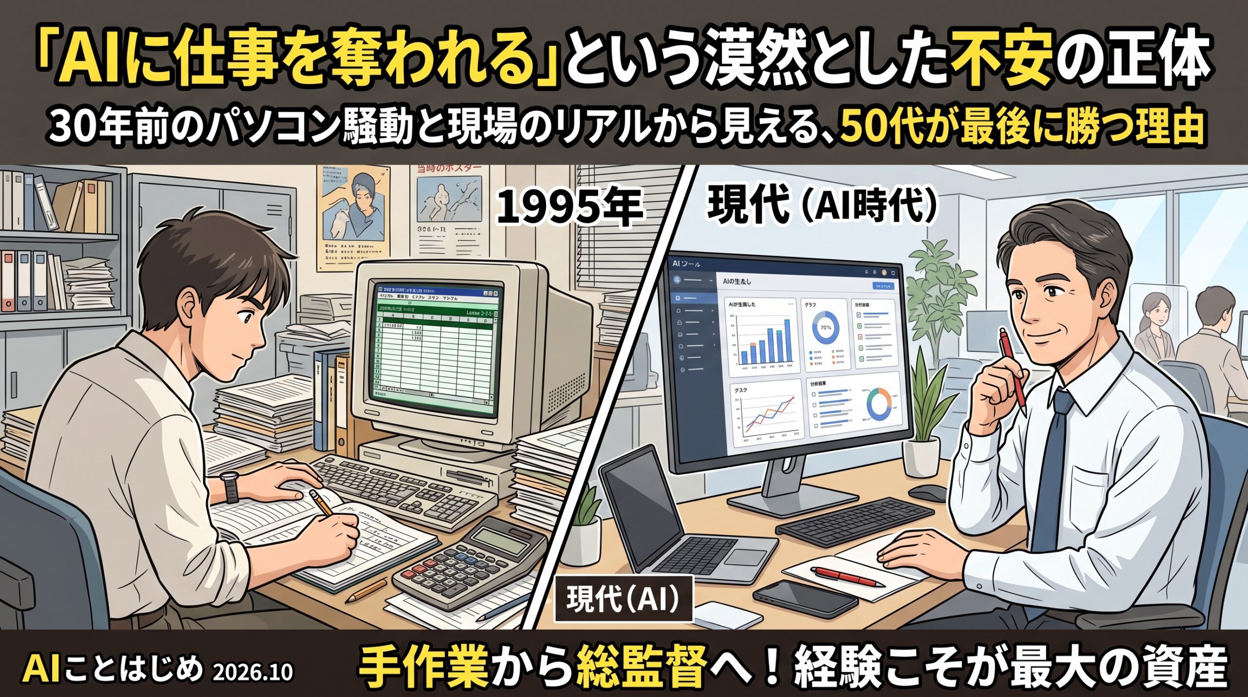 「AIに仕事を奪われる」という漠然とした不安の正体。30年前のパソコン騒動と現場のリアルから見える、50代が最後に勝つ理由
